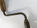 Vintage Hand Brace Drill with Early Split Jaw Chuck and Wooden Grip Carpenter Woodworking Brace Tool