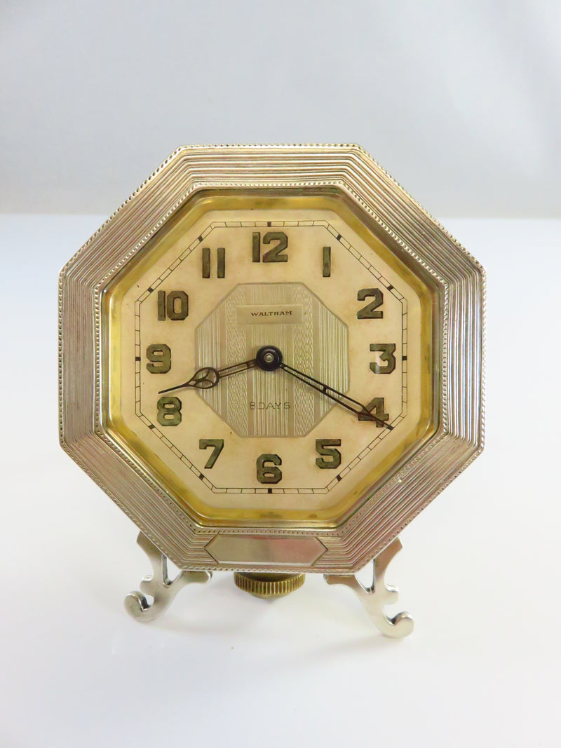 1926 Waltham Premier E.A.M. Sterling Silver 8 Day Travel Desk Clock Running