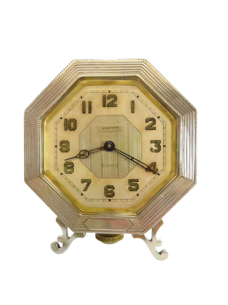 1926 Waltham Premier E.A.M. Sterling Silver 8 Day Travel Desk Clock Running