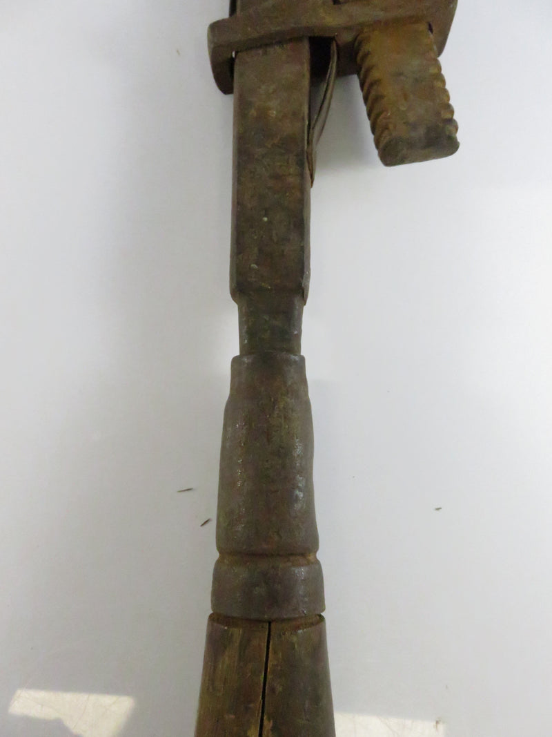 Vintage Adjustable Monkey Wrench with Wood Handle Early Mechanic Tool