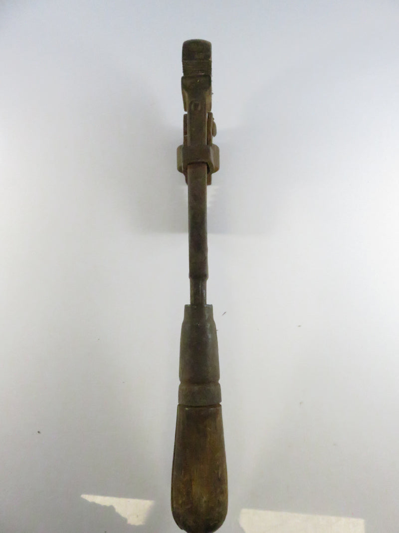 Vintage Adjustable Monkey Wrench with Wood Handle Early Mechanic Tool