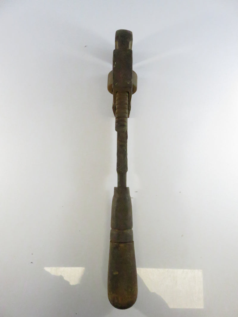 Vintage Adjustable Monkey Wrench with Wood Handle Early Mechanic Tool