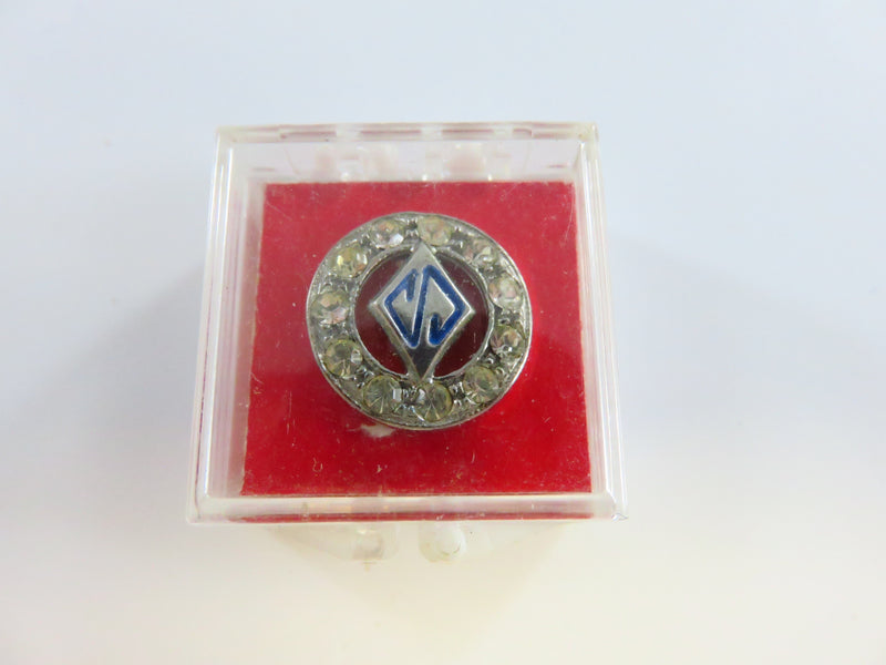 Vintage Blue Letter S With Rhinestone Surround in White Metal Vanity Pin