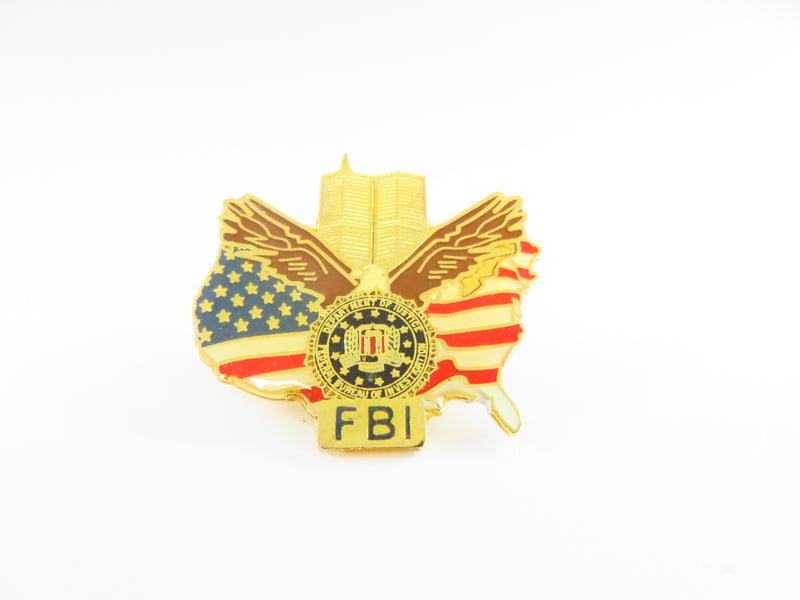 9/11 Twin Towers American Flag FBI Hat Pinback Retired