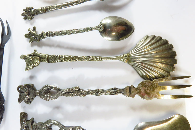 Assortment of Italian Silvered Metal Flatware c1950 Plus Sugar Tongs