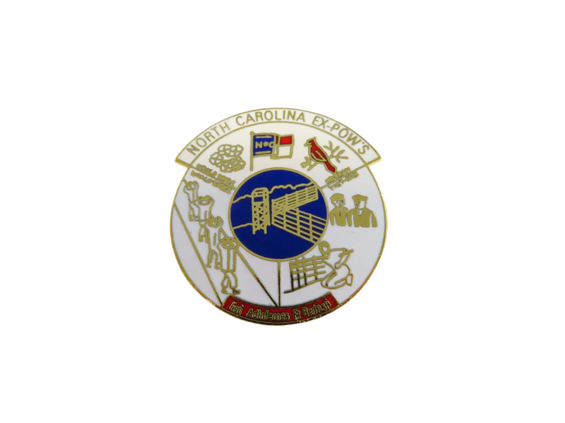 North Carolina Ex-POW's Korean, Vietnam, WW1, WW2 Pinback 1.5" x 1 3/8" — front view