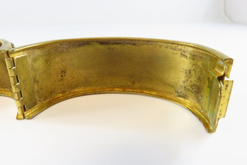 Vintage Oval Bangle Cuff Bracelet Repousse Cherub Design Gilt Brass 1" Wide