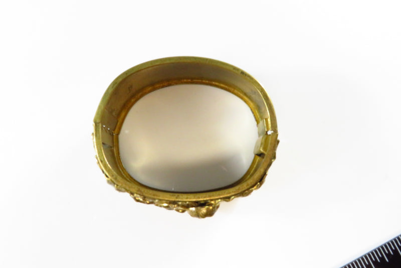 Vintage Oval Bangle Cuff Bracelet Repousse Cherub Design Gilt Brass 1" Wide