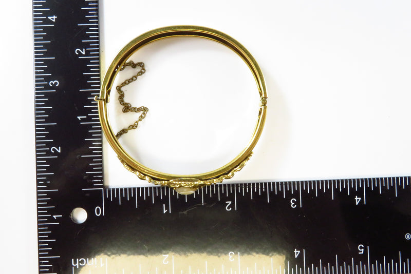 Vintage Oval Cameo Bangle Cuff Bracelet Design Gilt Brass 6 3/4" ID 1/2" Wide