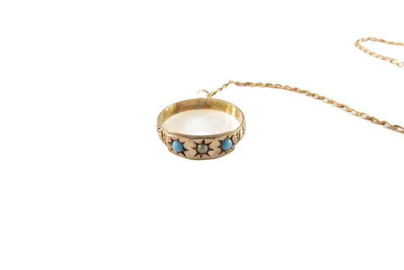 Rare c1900 Children's Slave Ring 4 1/2" Bracelet Sz 1/2 Ring Pearl Turquoise Sto