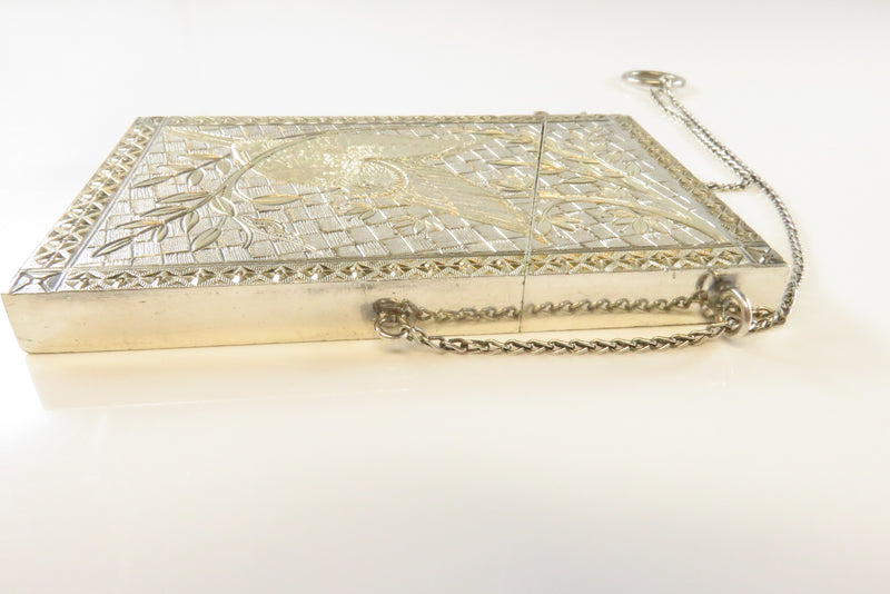 Antique Silver Metal Gold Accented Edwardian Calling Card Chatelaine Case