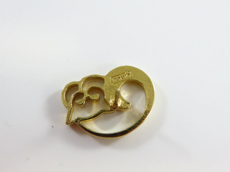 Vintage Curled Up Cat Lapel Scarf Pin Gilded Metal Avon 1" x 3/4"