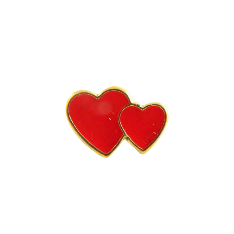 Red Enamel Double Heart Gilded Lapel or Hat Pinback 15.62mm x 10.82mm