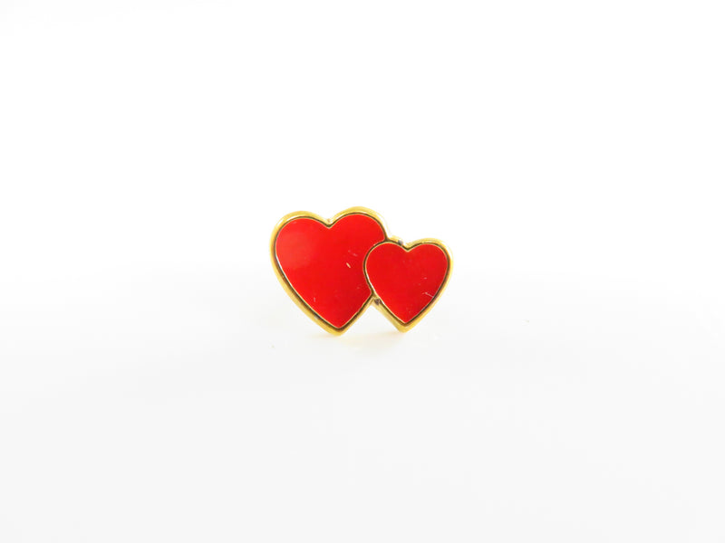 Red Enamel Double Heart Gilded Lapel or Hat Pinback 15.62mm x 10.82mm