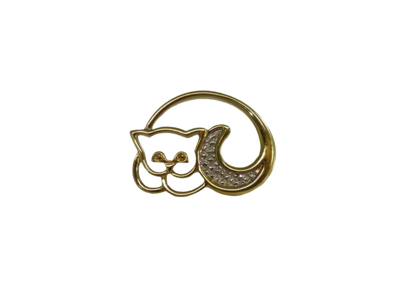 Vintage Curled Up Cat Lapel Scarf Pin Gilded Metal Avon 1" x 3/4"