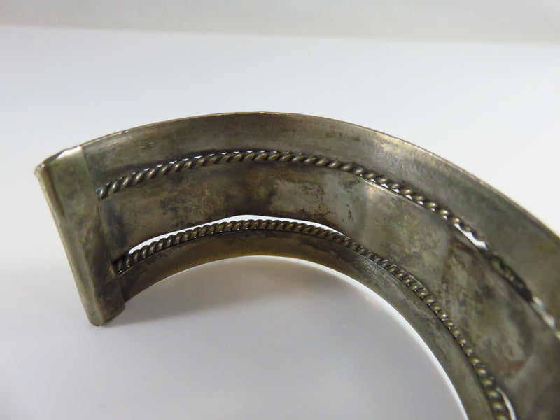 Vintage Egyptian Revival Scarab White Metal Cuff Bracelet 7 1/2"