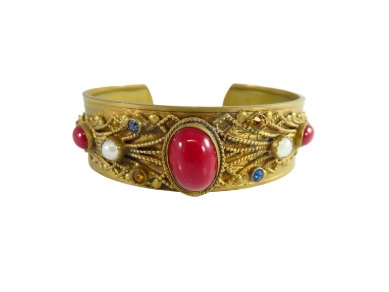 Vintage Czech Style Edwardian Themed High Quality Cuff Bracelet 6 3/4"