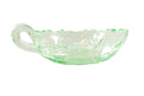 Handled Coke Bottle Colored Green Vaseline Uranium Glass Floral Patterned — front view
