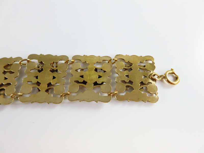 Unusual Egyptian Themed Yellow Metal Panel Bracelet 7 3/8" Vintage