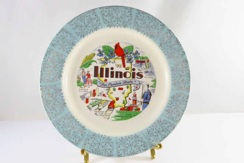 Illinois The Prairie State Travel Souvenir Plate Vintage c1960's
