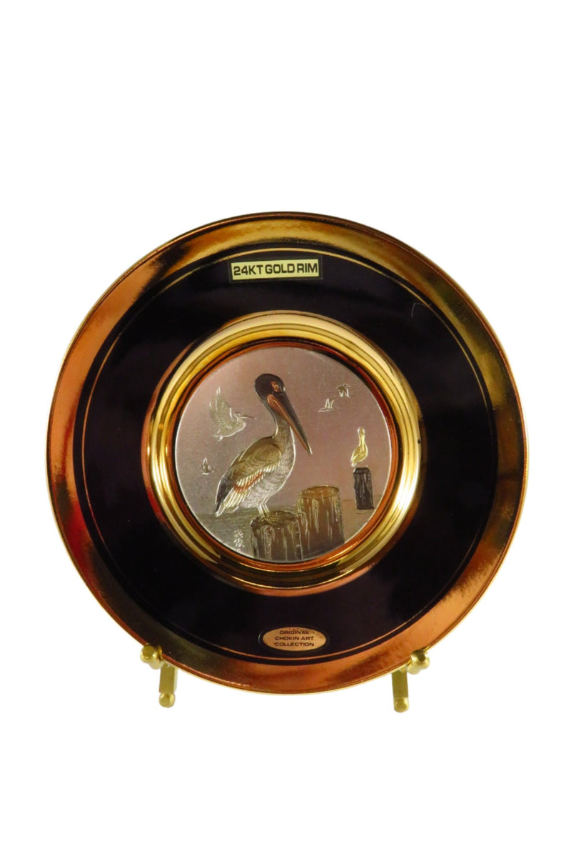 The Art of Chokin 24K Gold Rim Pelican Decorated 6 1/2" Decorative Plate