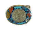 Vintage Oval Aztec Calendar Themed Belt Buckle Mixed Stone Surround 1 3/4" Belt — Clothing, Shoes & Accessories:Specialty:Vin