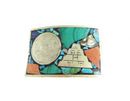 Vintage Rectangular Aztec Calendar Pyramid Belt Buckle Mixed Stones 1 7/8" Belt — Clothing, Shoes & Accessories:Specialty:Vin