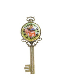Vintage Skeleton Key Hand Mirror with Painted Porcelain Clock by HMS — front view