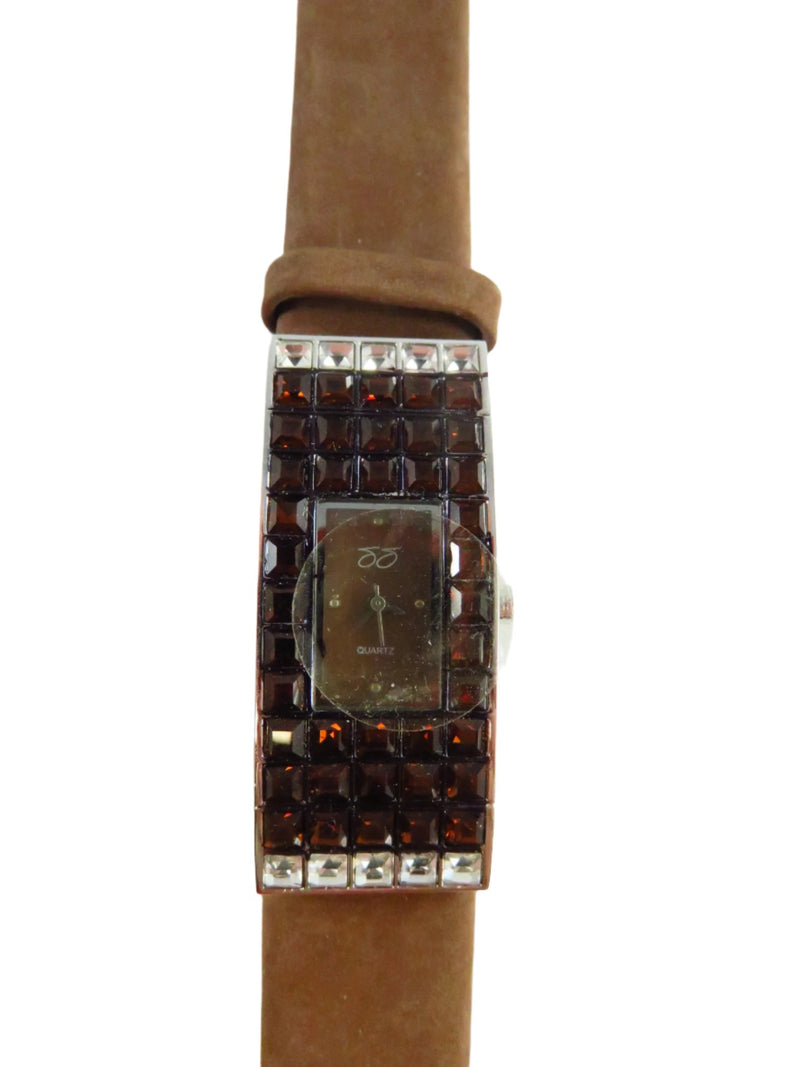 Suzanne Somers Topaz Brown & Clear Rhinestone Tank Watch Nice!!