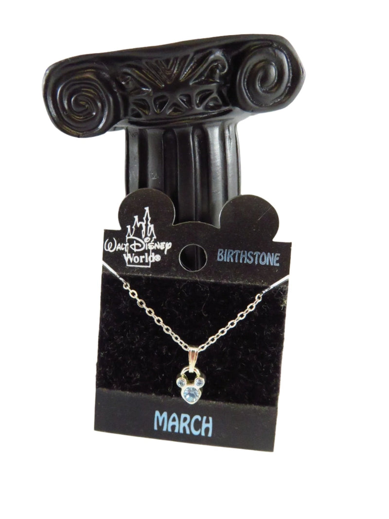 Walt Disney World March Birthstone Mickey Mouse Necklace on Card — Silver — front view