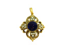 Vintage Victorian Revival Gilt Metal Pendant with Faux Stones & Faux Pearls — Gold — front view