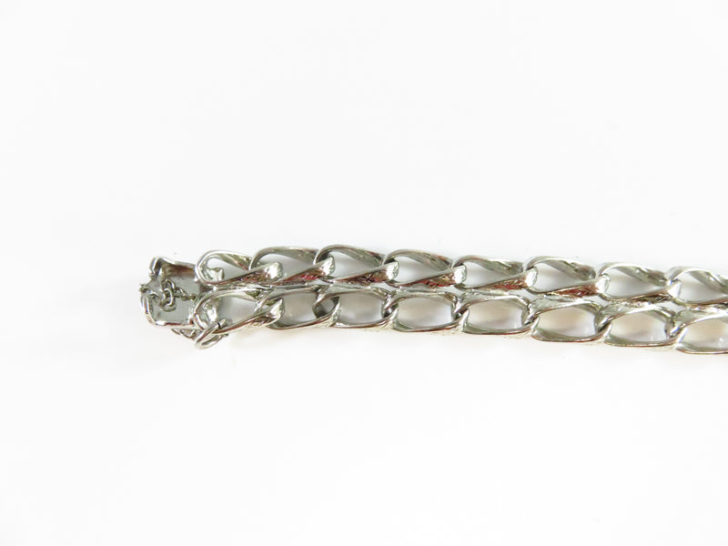 c1960's Lang Sterling Double Row Starter Charm Bracelet Rhodium No Polish