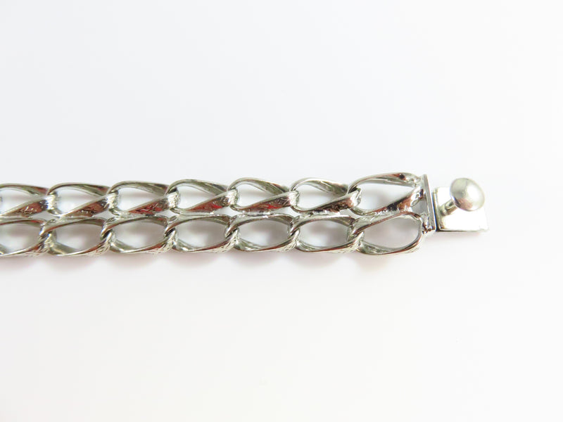 c1960's Lang Sterling Double Row Starter Charm Bracelet Rhodium No Polish