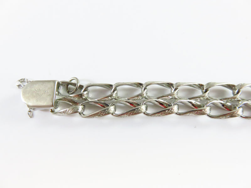 c1960's Lang Sterling Double Row Starter Charm Bracelet Rhodium No Polish