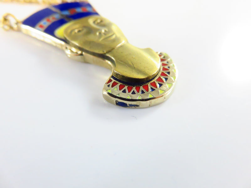 Cloisart Nefertiti Enameled Pendant Gold Tone Egypt Pharaoh 18" Necklace