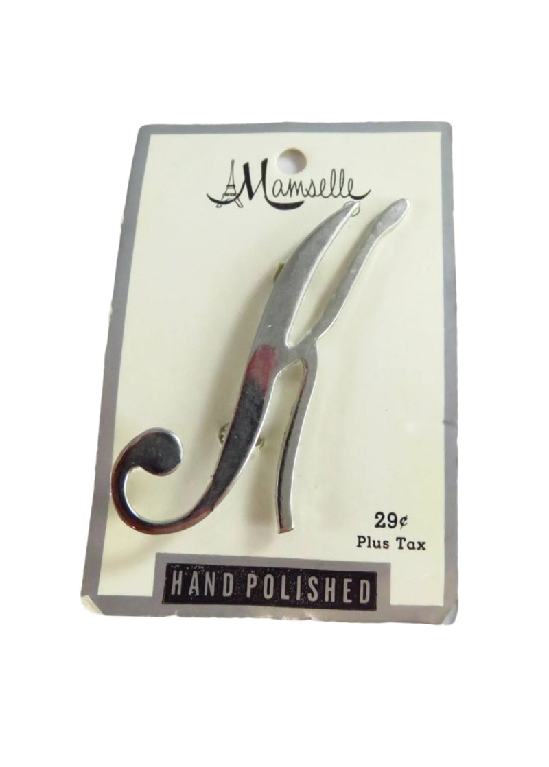 Vintage Vanity Letter K Brooch Pin White Metal by Mamselle on Card — Jewelry & Watches:Vintage & Antique Jewelry:Costume:Vict