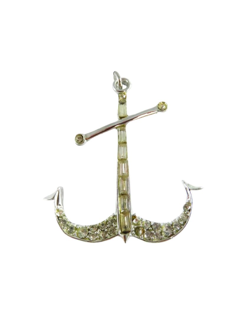 c1940 Rhinestone Anchor Brooch Pendant Emerald & Round Cut in Gift Box — Jewelry & Watches:Vintage & Antique Jewelry:Costume: