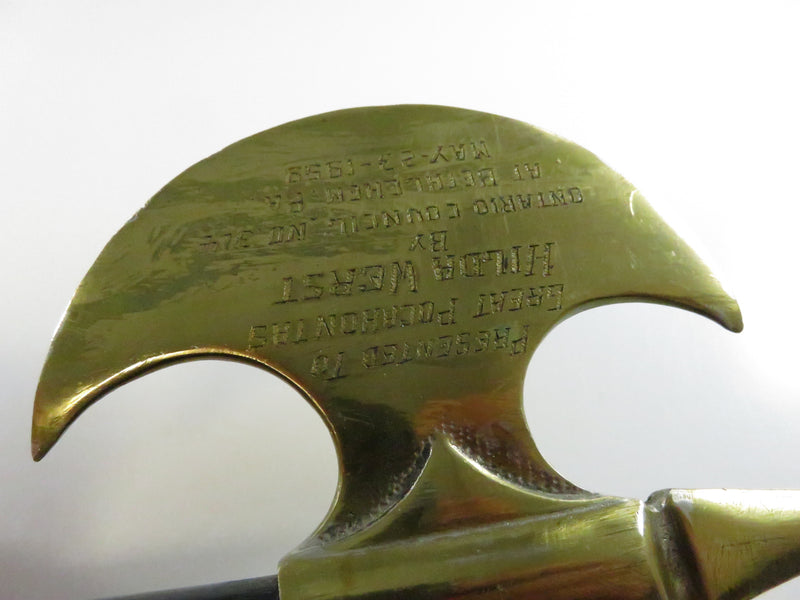 Vintage Ladies of the Pocahontas Ceremonial Tomahawk Gavel – Brass & Wood – 1959 Presentation Piece