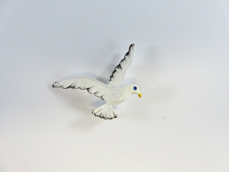 White & Black Seagull Brooch Pin Beach Wear Blue Rhinestone Eye by Gerry's