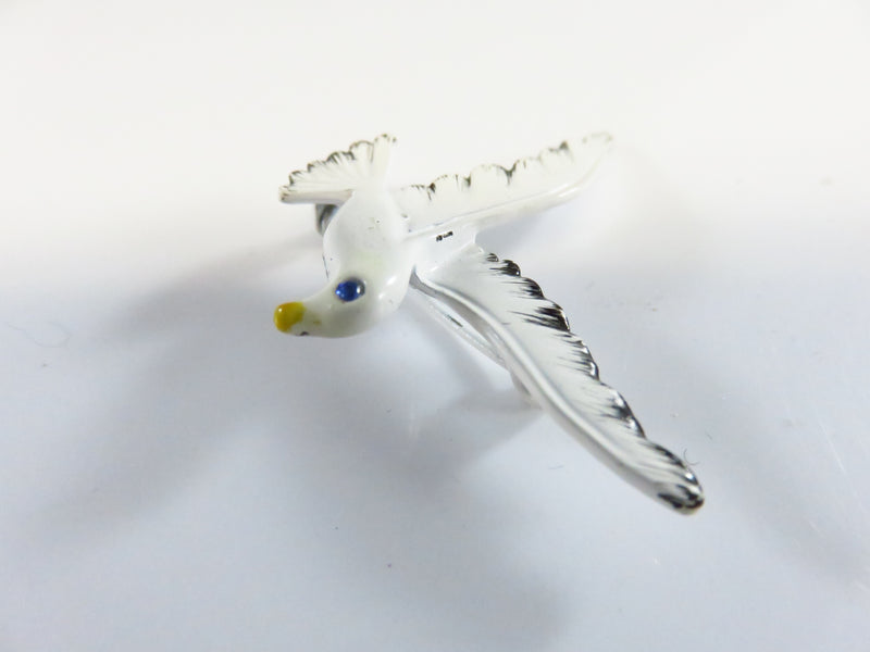 White & Black Seagull Brooch Pin Beach Wear Blue Rhinestone Eye by Gerry's