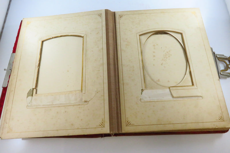 Victorian Red Velvet Bound Cabinet Card Photo Album 12"x9 1/2" For Restoration