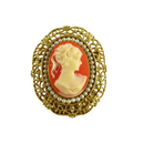 Cameo Brooch Pearl Surround Pierced Gilded Frame Celluloid Cameo — Jewelry & Watches:Vintage & Antique Jewelry:Costume:Victor