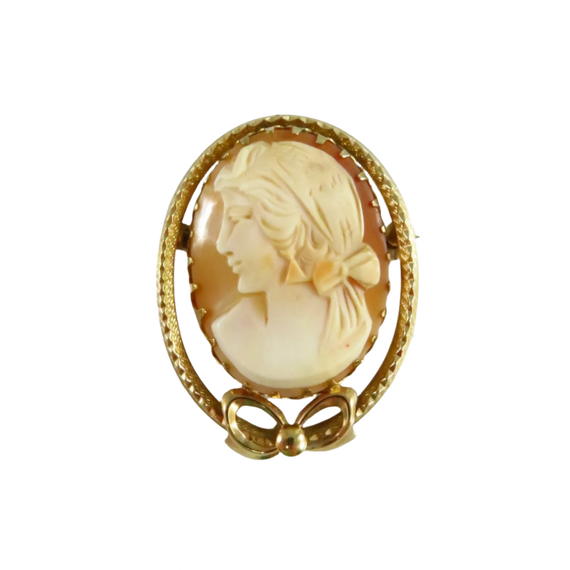 Carved Shell Cameo Brooch Left Facing 1/20 14K Gold Filled Bow Brooch — Jewelry & Watches:Vintage & Antique Jewelry:Costume:V