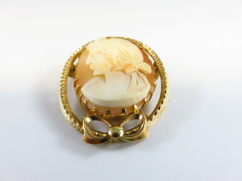 Carved Shell Cameo Brooch Left Facing 1/20 14K Gold Filled Bow Brooch