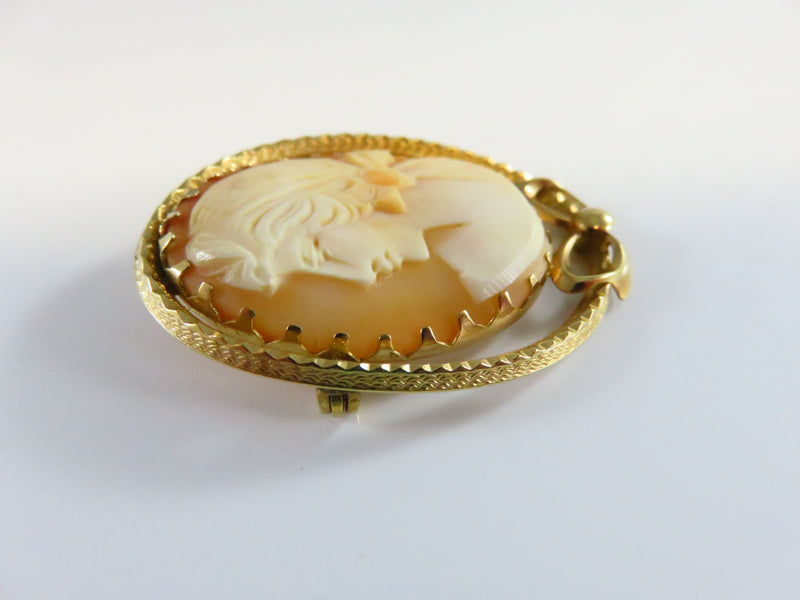 Carved Shell Cameo Brooch Left Facing 1/20 14K Gold Filled Bow Brooch