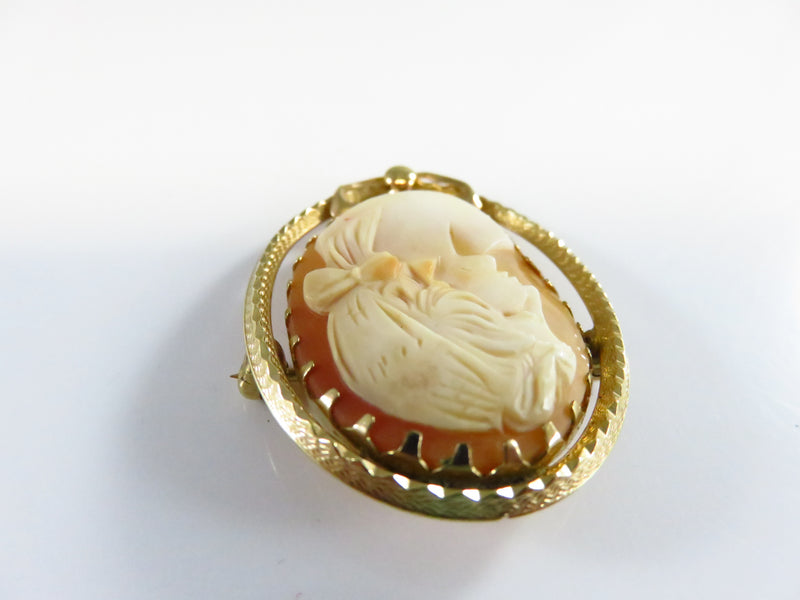 Carved Shell Cameo Brooch Left Facing 1/20 14K Gold Filled Bow Brooch