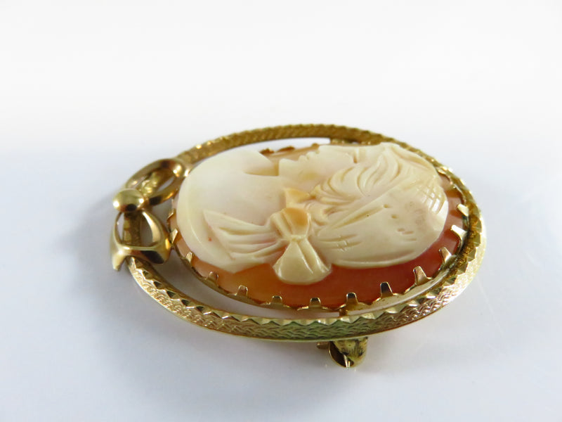 Carved Shell Cameo Brooch Left Facing 1/20 14K Gold Filled Bow Brooch