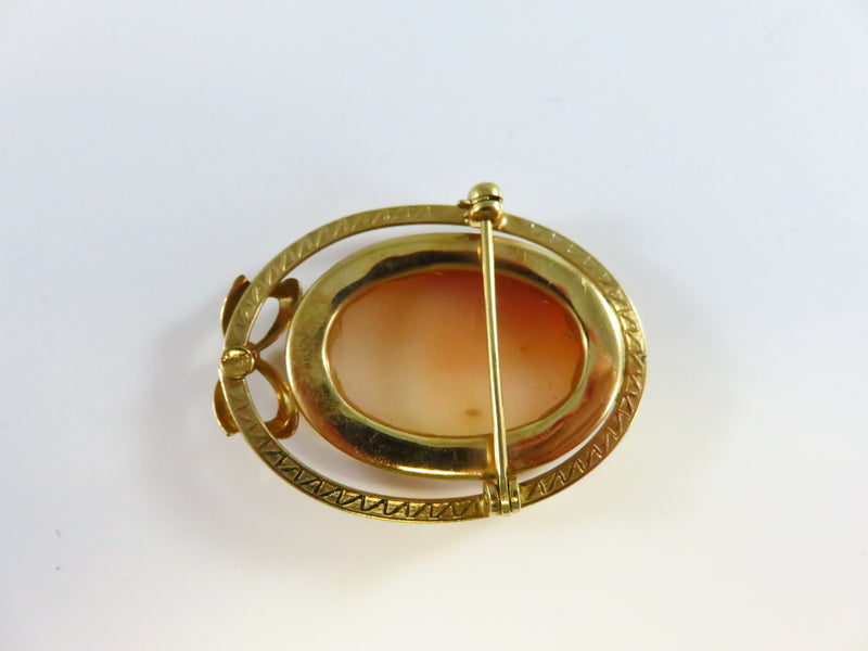 Carved Shell Cameo Brooch Left Facing 1/20 14K Gold Filled Bow Brooch