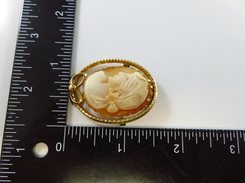 Carved Shell Cameo Brooch Left Facing 1/20 14K Gold Filled Bow Brooch