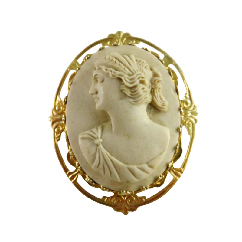 Cellulite Cameo Left Facing Brooch Art Nouveau Style Sam Martino Gold Filled